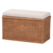 bali & pari Eamon Braided Natural Rattan Storage Bench with Cushioned Lift -Top Lid - Coastal Boho Style Chest for Bedroom, Entryway, or Living Room Organization, 31" Rectangle, Brown Baxton Studio restaurant furniture, hotel furniture, commercial furniture, wholesale bedroom furniture, wholesale storage ottoman, classic storage ottoman